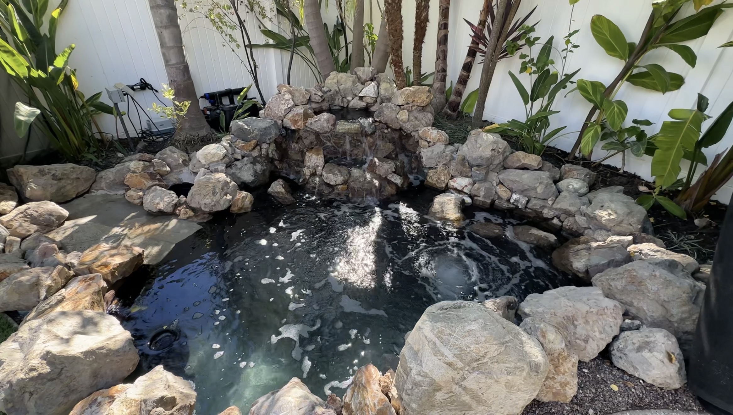 Completed koi pond with waterfall — Orange County